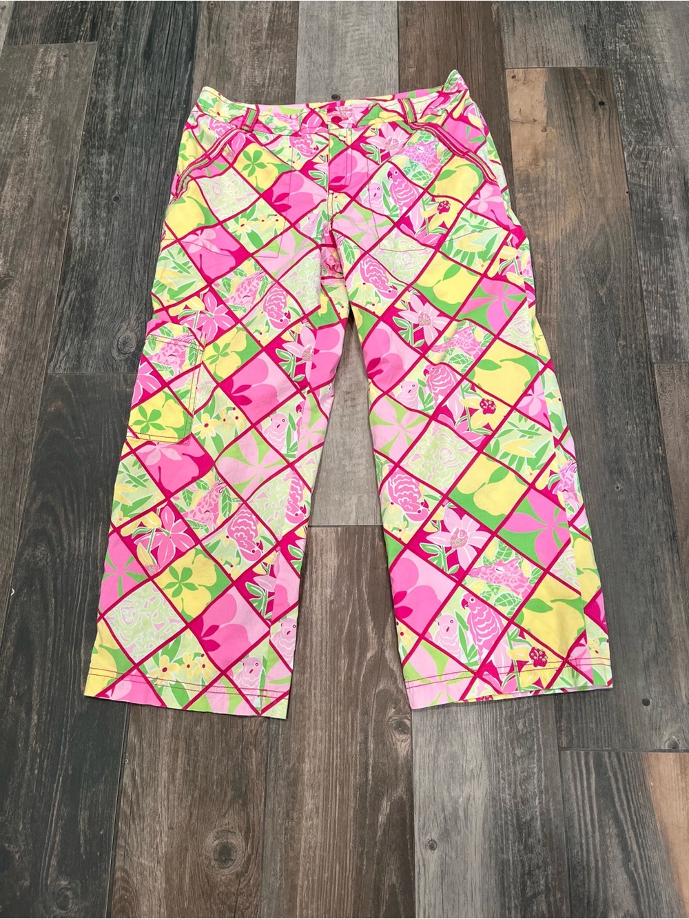 Lilly Pulitzer Capri Cropped Parrot Giraffe Patchwork Vintage White tag Size 8